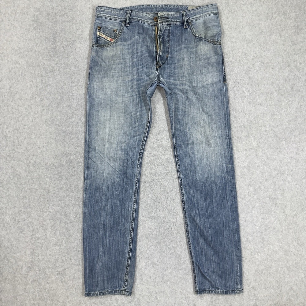 Diesel Krayver Jeans Men‎ 32x32 Blue Slim Carrot Light Wash Repaired Whiskered